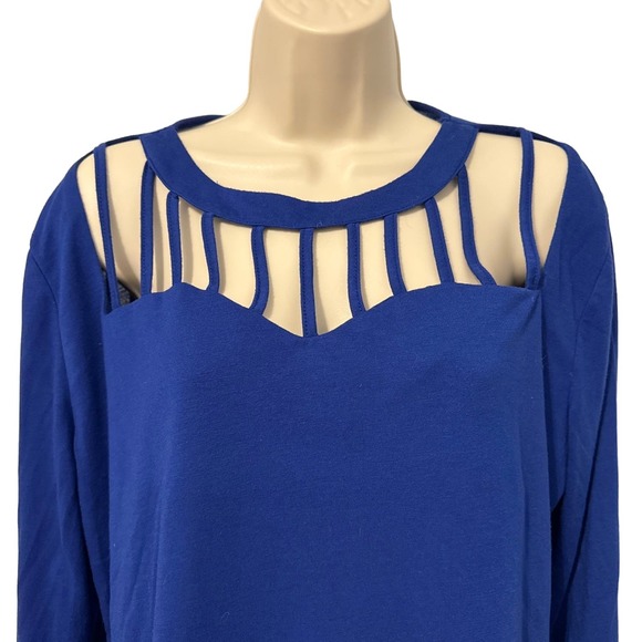 Royal Blue Long Sleeve Cut Out Crew Neck Tee Shirt Size XXL Pre-owned - Picture 2 of 9